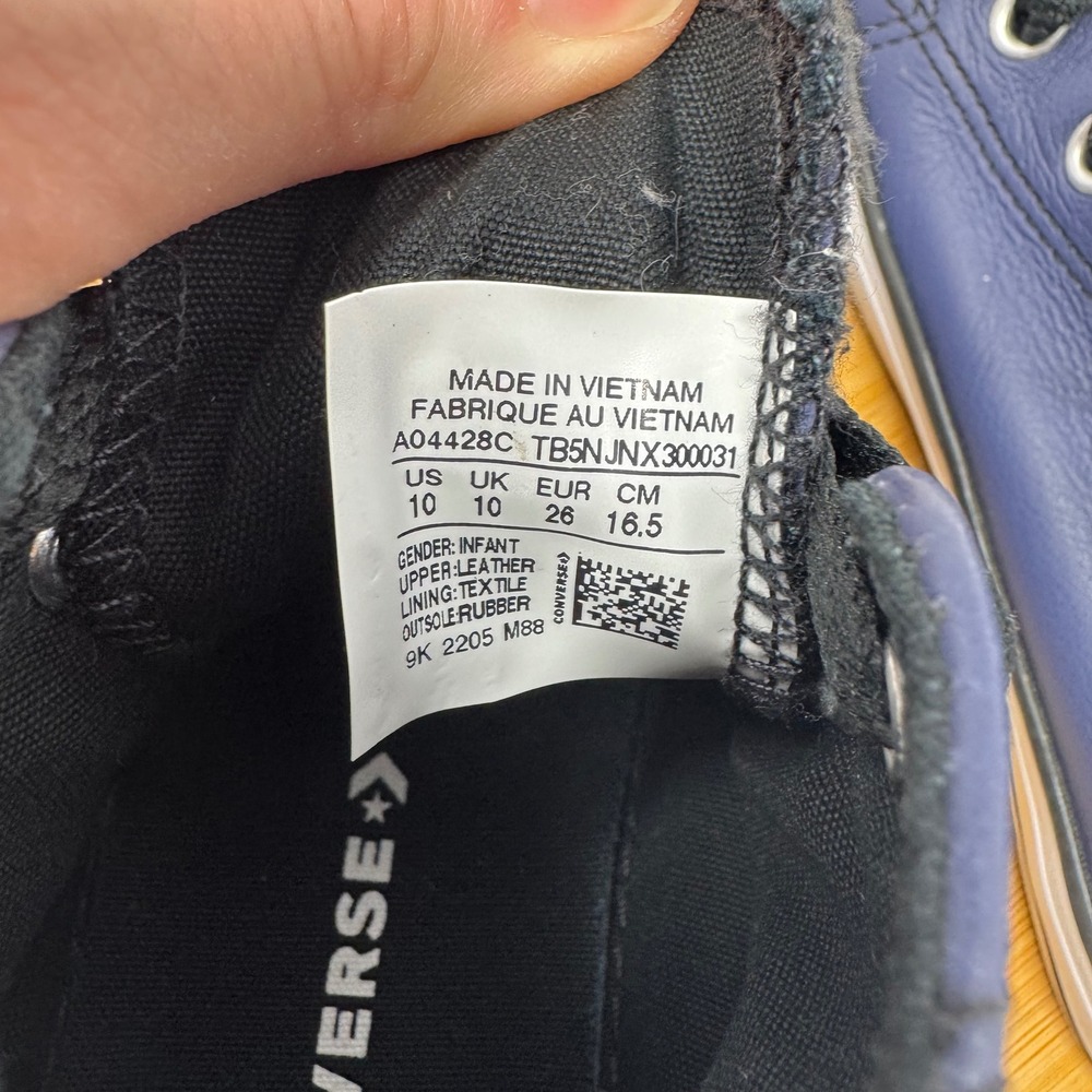 Converse High Top Kids 10 Navy Blue Leather Chuck Taylor A04428C Toddler Sneaker - Picture 8 of 11